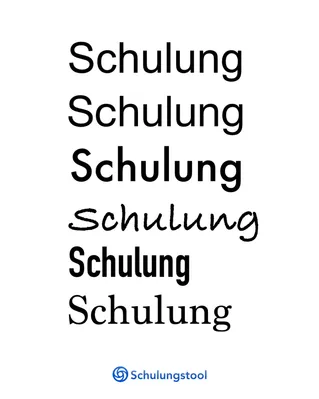 Das Wort „Schulung“ in sechs unterschiedlichen Schriftarten von gut lesbar bis verschnörkelt