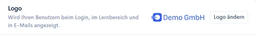 Bereich ‘Logo’ der Design-Einstellungen mit hochgeladenem Firmen-Logo und Button ‘Logo ändern’